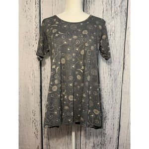 LuLaRoe Gray Floral Swing Top with Cream Dandelion Print